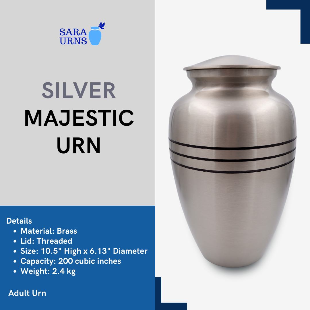 Silver Majestic Metal Urn Description