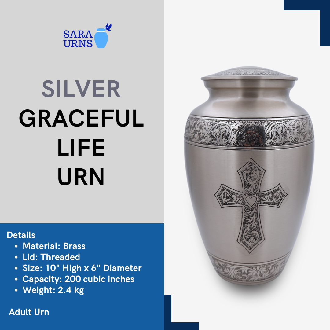 Silver Graceful Life Brass Metal Urn